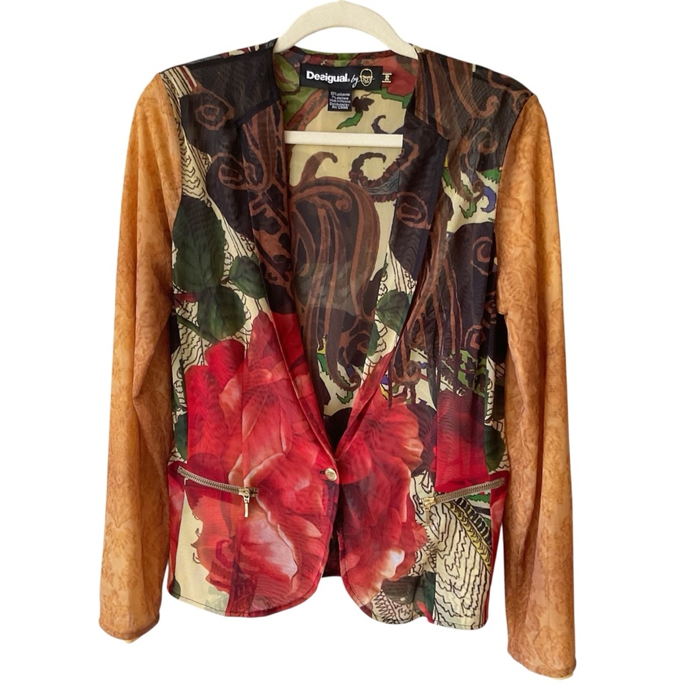 Desigual by Christian Lacroix Floral & Abstract Print Sheer Blazer EU 38/US 6 - Picture 2 of 9